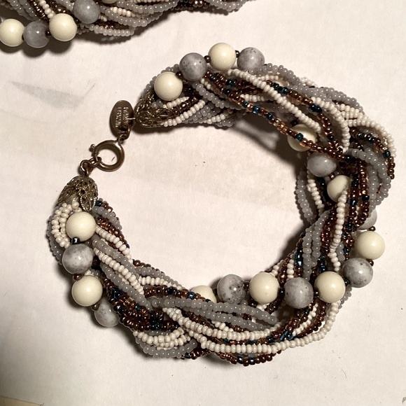 Vintage Haskell multi strand glass bead & seed bead necklace & bracelet demi set - Picture 4 of 15